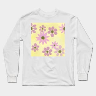 Pink and Yellow Daisy Sunflower Floral Pattern Long Sleeve T-Shirt